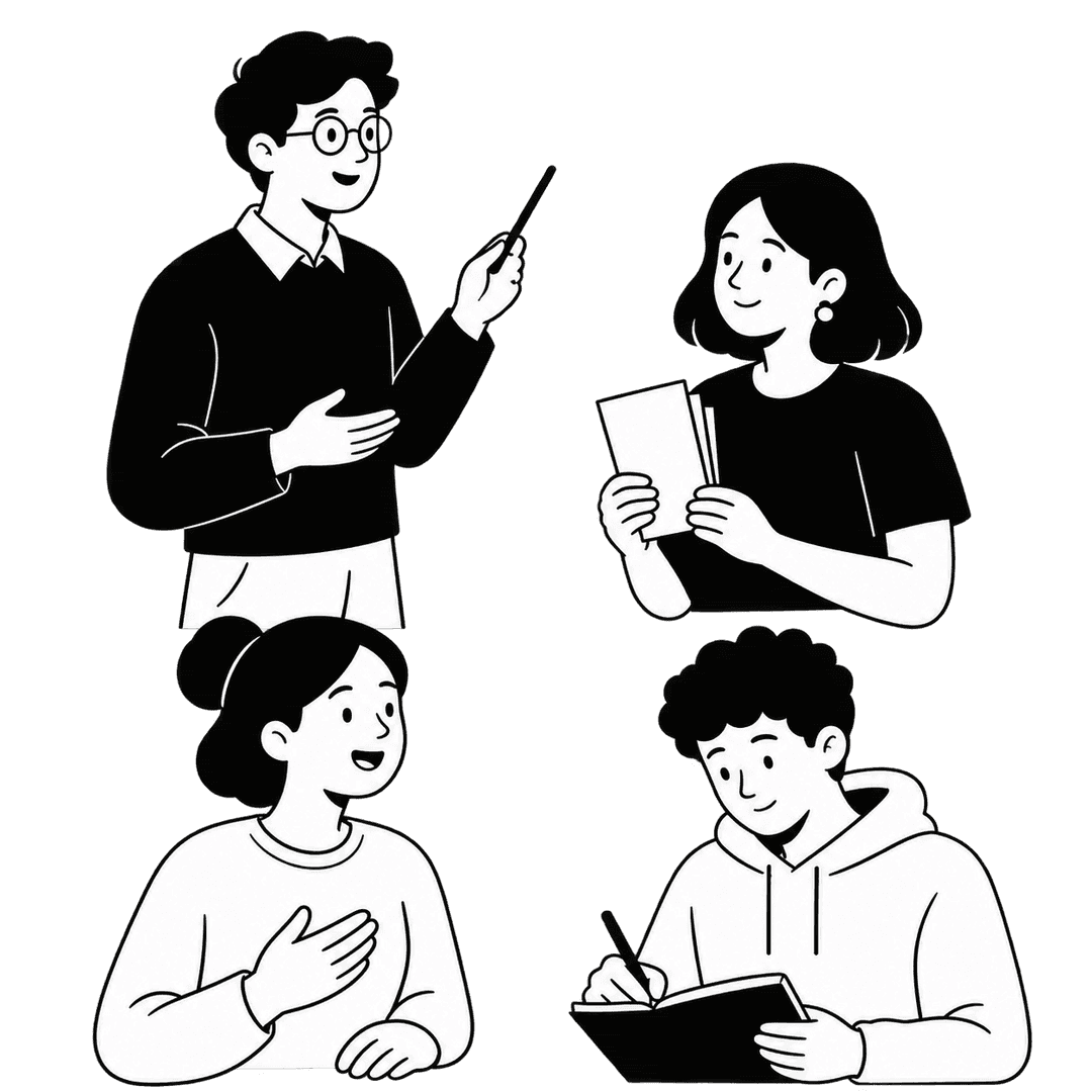 Estudiantes practicando pronunciación en inglés